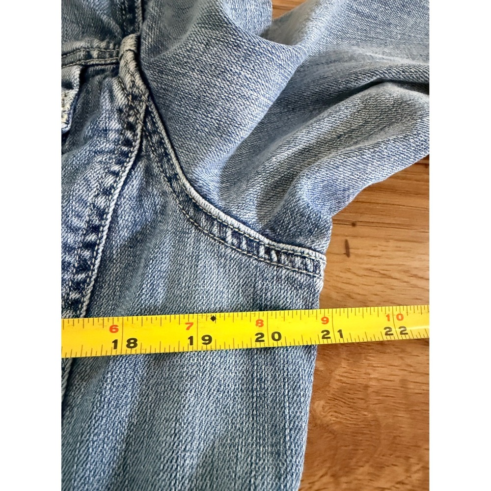 Chico's Platinum Ruffle Denim Jacket Rhinestone Light Wash Size 2 Large - Picture 6 of 16